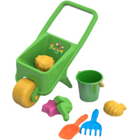 Набор д/песка №18 (тачка, ведро "Морское" среднее, совок, грабли, 4 формочки) 39х46х25см 431709H