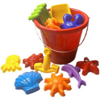 Набор д/песка №61 (ведро большое, совочек, грабли, 12 формочек-морские) 20х20х18см в сетке 15622/АТ