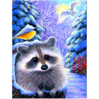Алмазная мозаика 21х25см "Енот в зимнем лесу" частичная выкладка ZS2217