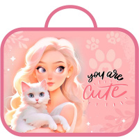 Папка с ручками 33,5х26х6см "Девушка с котиком" ткань ПШ-11