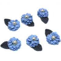 Цветок декоративный Георгин 3,5х5см с листиком и жемчугом, голубой 6шт/уп. Y9509-19