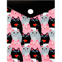 Папка-конверт на кнопке "Котики" 158х114мм вертикальный, полипропилен 0,18мм 69029