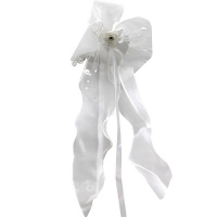 Резинка для волос "Бантик" 16х38см со стразой и бусинами, белая Y10640-24