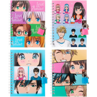 Блокнот 110х150мм 48л "Аниме" с замочком, клетка, на спирали, 4 дизайна M-9278