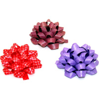 Бант-звезда 6см матовый, с рисунком 6 цветов Y7022-18