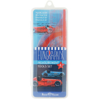 Набор 4 предмета в пенале (линейка 15см, 2 треугольника 7/10см, транспортир) пластик "Cars"