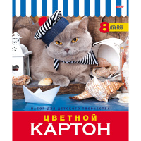 Набор картона цветного А3 8цв 8л "Кот" односторонний, на скобе 8Кц3_16182/046348