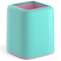 Подставка д/канц.принадлежностей "Forte Pastel Mint" 18,5х9х16,5см пластик, мятная с розовой вставко