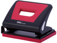 Дырокол 15л 2-отв, d-6мм, с линейкой, пластик, черный/красный E0105