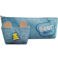 Пенал "Bear" 21х9х3,5см прямоугольный, 1 отделение, с кошельком, текстиль, голубой 11680-24