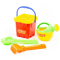 Набор д/песка №264 (ведро-крепость малое, ситечко-крепость, совок №2, грабельки, лейка малая) 7147