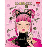Дневник для 1-11 классов "Девочка-кошка" твердый переплет 3D фольга 3D лак матовая ламинация 085819