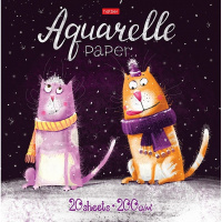 Альбом д/акварели 22х22см 20л 200г/м2 100% целлюлоза "Прикольные коты" склейка, жесткая подложка