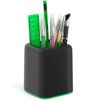 Набор настольный "Forte Accent" 18,5х9х24см 9 предметов, пластик, черный с зеленой вставкой