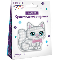 Набор мозаики "Магнит. Котенок с бантом" 9,5х9см (основа, стилус, воск.подушка, стразы, лоток)