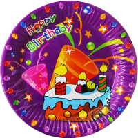 Набор тарелок "Happy Birthday" 18см 10шт фиолетовые, бумажные ламинированные Y11005-24
