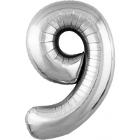 Шар воздушный 102см (40"), Цифра "9" фольга, серебро 754597