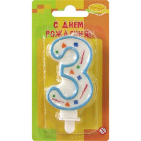 Свеча д/торта "Голубое конфетти" 3, 7см 107556