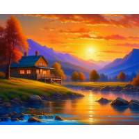 Живопись по номерам (акрил) 40х50см "Вечер на реке" сложность 4, холст на подрамнике МСА1996
