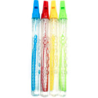 Мыльные пузыри "Палочка" 26см, 3 отверстия, 4 цвета, свисток Y6155-17