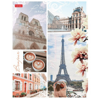 Тетрадь на кольцах А5 120л клетка "Париж" твердая обложка, глянцевая ламинация 026557