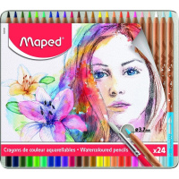 Карандаши акварельные 24 цвета "Artist" с кисточкой, в металлическом футляре 832424