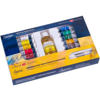 Краски масляные 12 цветов 18мл туба Ладога (2 кисти, разбавитель, льняное масло) 1241967