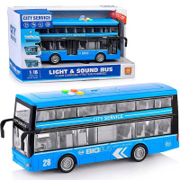 Автобус "Даблдекер" инерционный на батарейках, пластик 28х7х12см голубой (свет, звук) WY912B