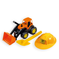 Трактор c каской и лопатой, пластик 35x19x15см 15-10593