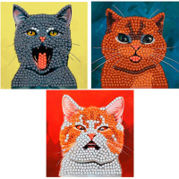 Алмазная мозаика 9х9см "Мемные котики" на магните полная выкладка ALVM-303