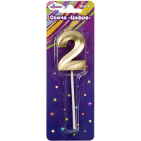 Свеча д/торта "Цифра 2" золото 5см BCD-11