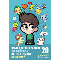 Набор картона цветного А4 20л 10цв+10цв.бумаги "Влад А4" мелованный односторонний 082435