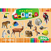 Альбом с наклейками "В мире животных" 400 наклеек А4 12л на скобе 035616
