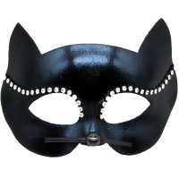 Маска Кошка с усиками и стразами 18х12см пластик/картон, черная Y10172-24