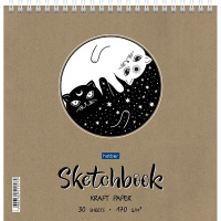 Скетчбук А5 20х20см 30л 170г/м2 "День-ночь" евроспираль, крафт, жесткая подложка 072410