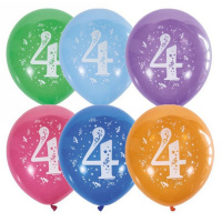 Шар воздушный 30см(12") Пастель+Декоратор Цифра Четыре (шелк) ассорти 2ст.