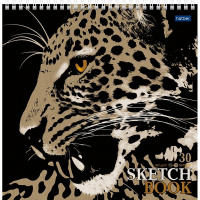 Скетчбук 24х24см 30л 160г/м2 "Леопард" евроспираль, жесткая подложка (крафт/черный) 077405