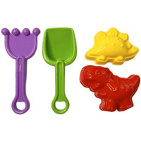 Набор д/песка №46 (совочек №4, грабли №4, 2 формочки "Динозавры") 20х11х10см в сетке 15607/АТ