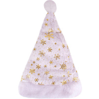 Колпак Деда Мороза 30х45см с золотыми снежинками и мехом, белый Y10019-24