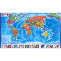 Карта мира Политическая 1:32м 101х70см интерактивная с ламинацией на рейках КН080