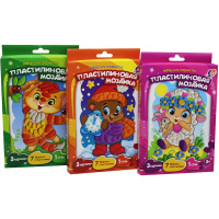 Набор д/творчества "Пластилиновая мозаика. Дед Мороз, Снегурочка, Мишка, Котик, Овечка, Снеговик"