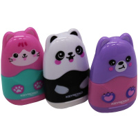 Точилка 1 отв. "Cute Cartoon" 60х35х20мм с ластиком и контейнером, пластик, 3 вида KR980092