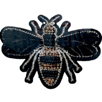 Термоаппликация с вышивкой и стразами "Пчела" 7х5см черная/серебро Y8026-18
