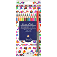 Карандаши 24 цвета "Twincolor happy" 12шт. двусторонние трехгранные дерево, картон, 4 вида 30-0080