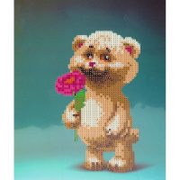 Алмазная мозаика 21х25см "Мишка с цветком" частичная выкладка ZS2223
