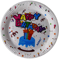 Набор тарелок "Happy Birthday" 23см 10шт белые, бумажные ламинированные Y11009-24
