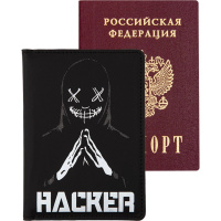 Обложка д/паспорта вертикальная 14х10см "Hacker" искусственная кожа с поролоном 1030453