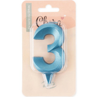 Свеча д/торта "Грани. Цифра 3" синяя бирюза 7см 1913