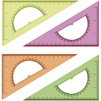 Треугольник/транспортир 30х16см прозрачный, пластик, 4 цвета ТК01