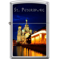 Зажигалка "Храм Спаса-на-Крови" 38х13х57мм латунь/сталь, серебристая, глянцевая 250/48917